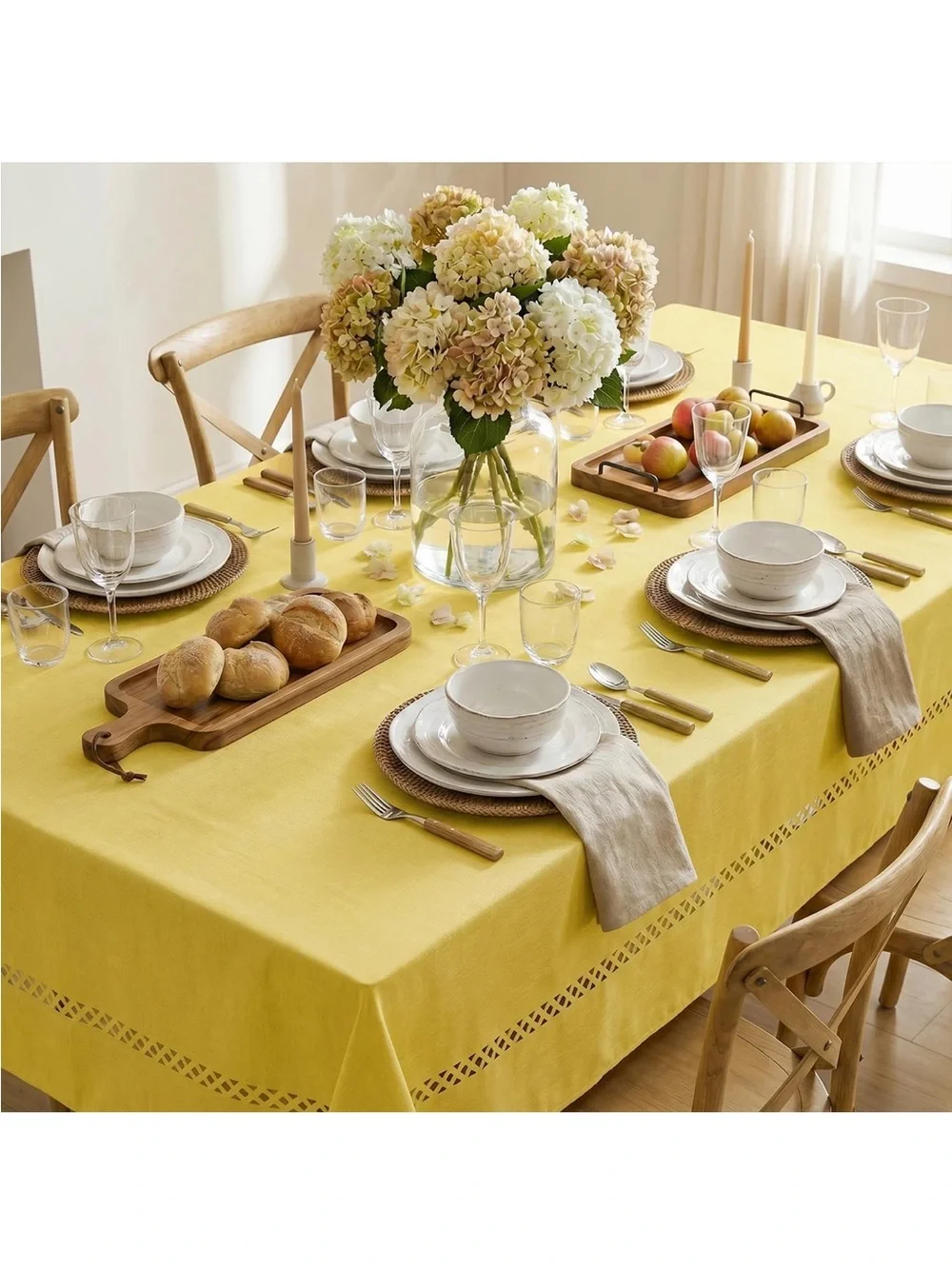 NEW Horaldaily Yellow Rectangle Tablecloth with Cutouts, Farmhouse Style